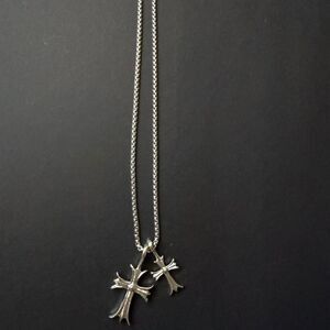 Double Cross Rhinestone Pendant Necklace | Reversible | 23” Chain
